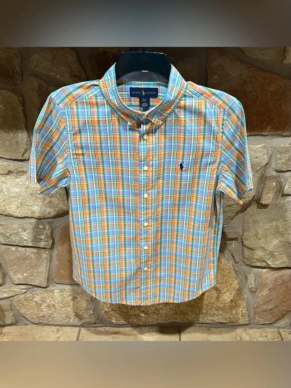 Ralph Lauren Plaid Button Down Shirt Boy’s 14/16 Pony Logo S/S